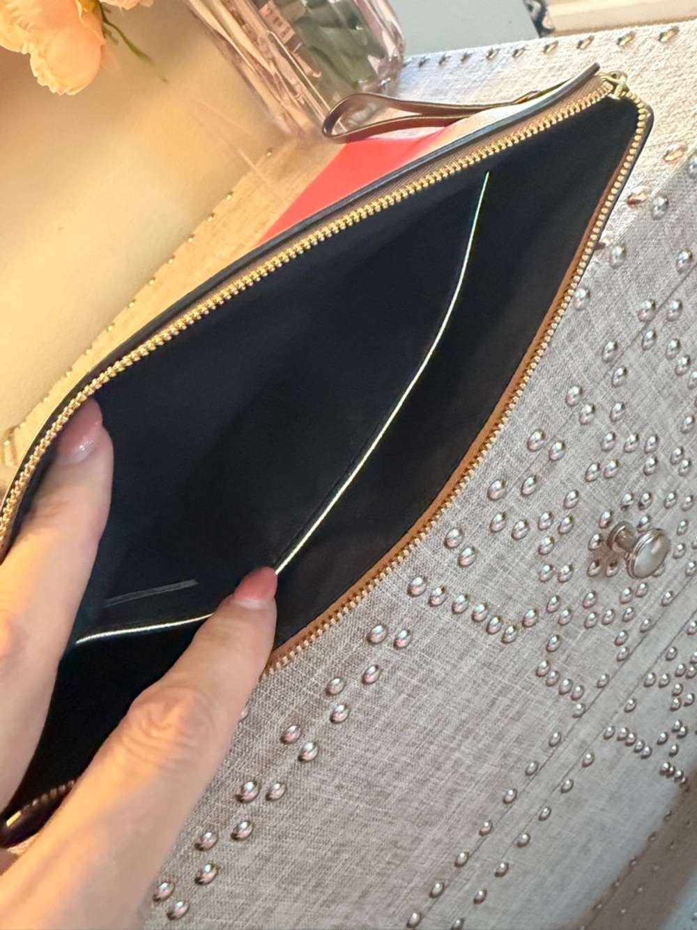 Coach Two-Tone Leather EUC Wristlet Pouch in Hot Pink and Tan - Picture 7 of 8